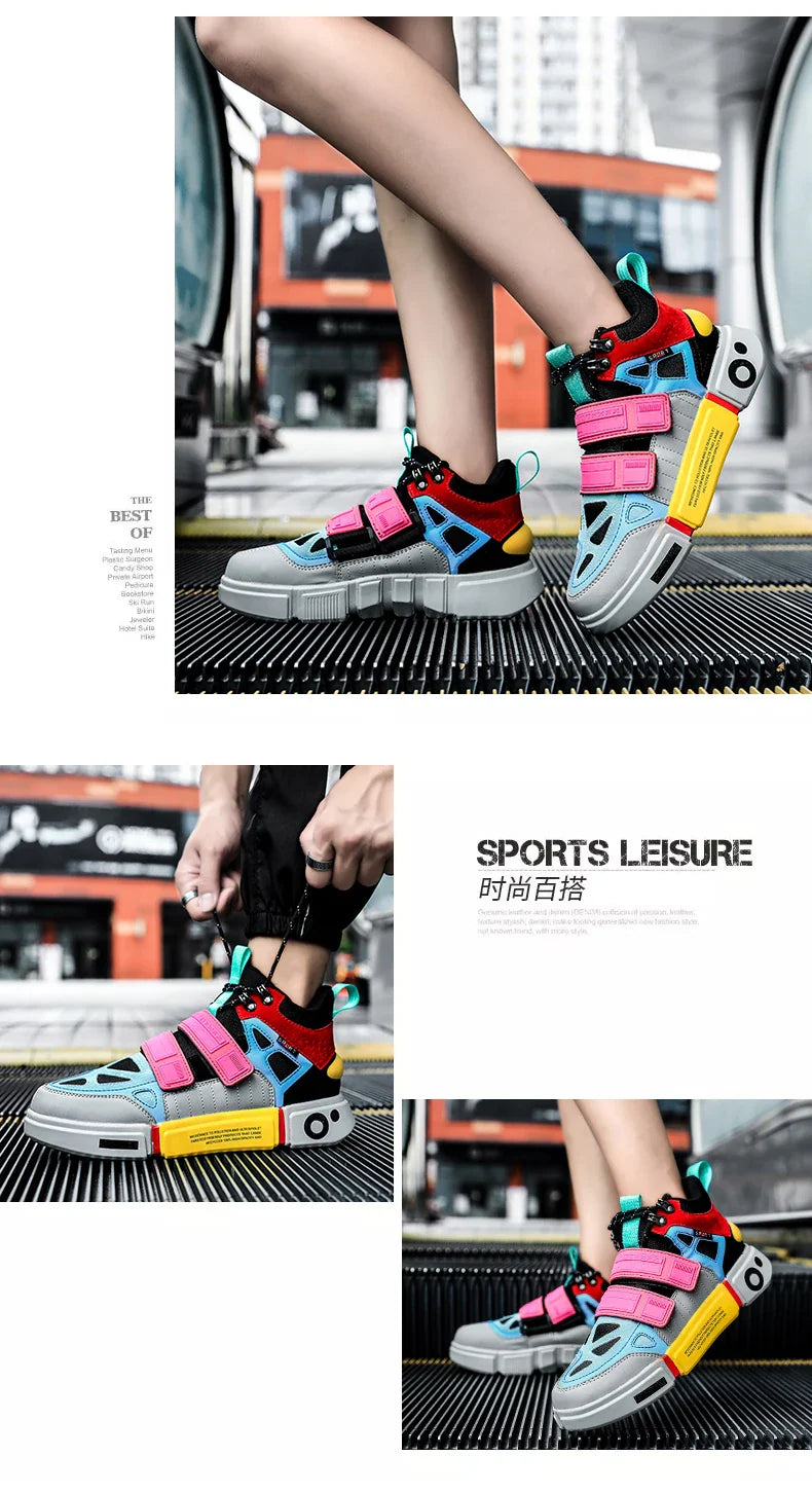 Wudao student couple sports board shoes Women's new non-slip thick soled sports shoes men ventilated Velcro casual shoes