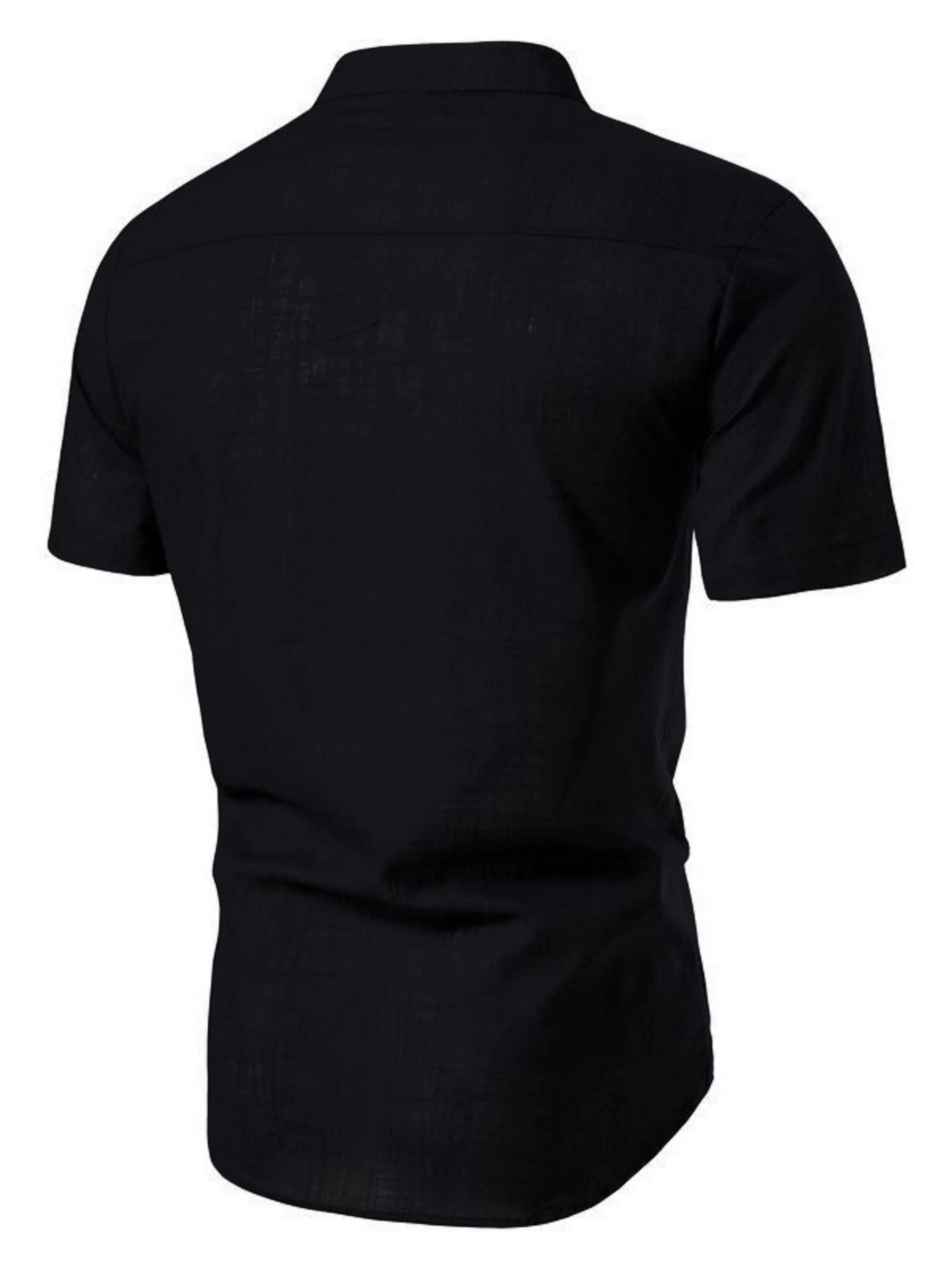 Fashionable short-sleeved cotton shirt with stand-up collar for summer outdoor activities. Men's solid color casual shirt