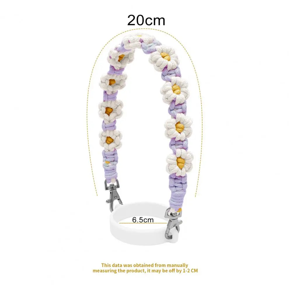Water Bottle Handle Strap Handmade Flower 16-40oz Tumbler Silicone Safety Ring Cotton Rope Flower Durable Water Bottle Strap