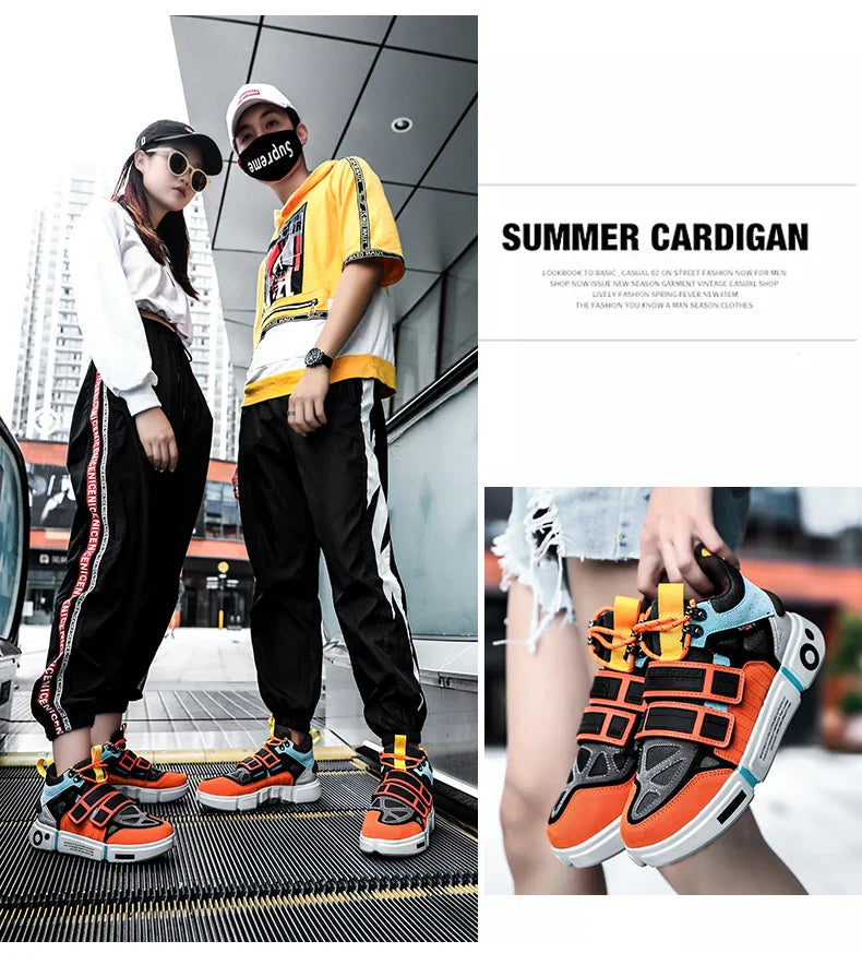 Wudao student couple sports board shoes Women's new non-slip thick soled sports shoes men ventilated Velcro casual shoes