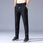 Ice Silk Men's Pants 2023 Summer New Black Gray Thin Business Casual Pants Outdoor Elastic Breathable Straight Leg Sweatpants