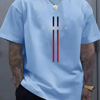 Summer men's 100% pure cotton casual loose fit plus size PARIS letter pattern printed round neck short sleeved T-shirt top