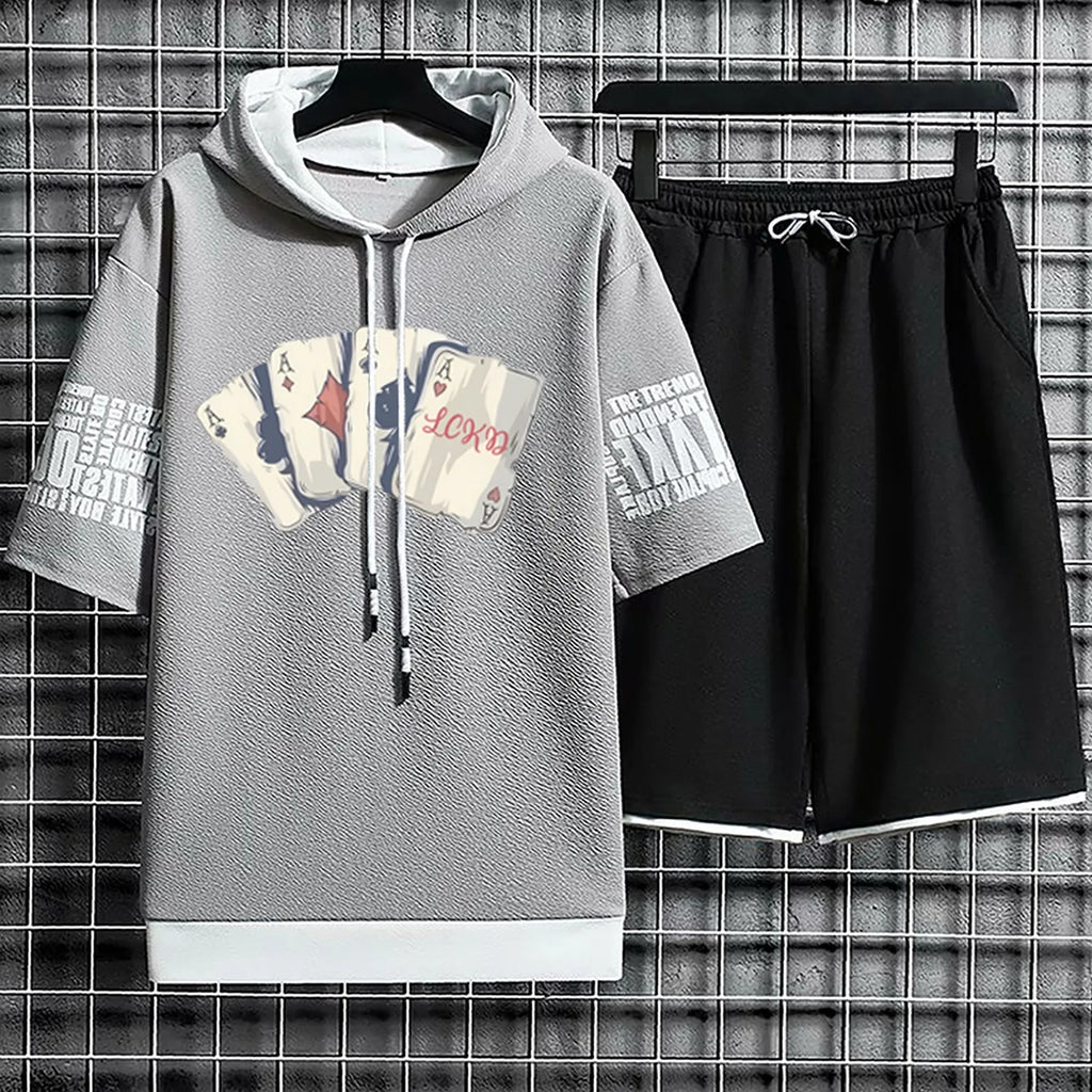 Hoodies Set Shorts Summer Suits Pullover Hat Casual T Shirt T-shirt Hood Print Clothing for Men Hoodie Men New Top Short Sleeve