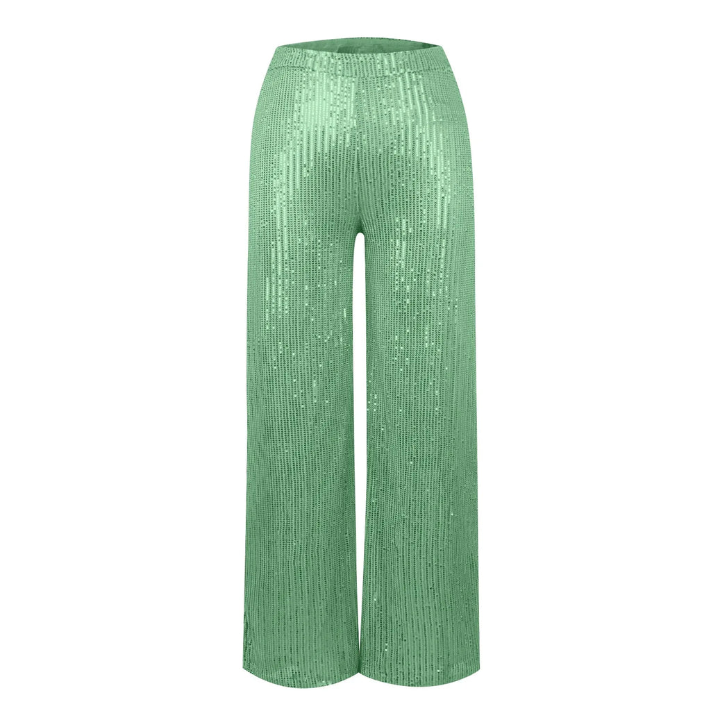 Women's Fashion Solid Color High Waist Sequin Side Zipper Draped Wide Leg Pants Pants for Women Women's Pants Women's Pants 2024