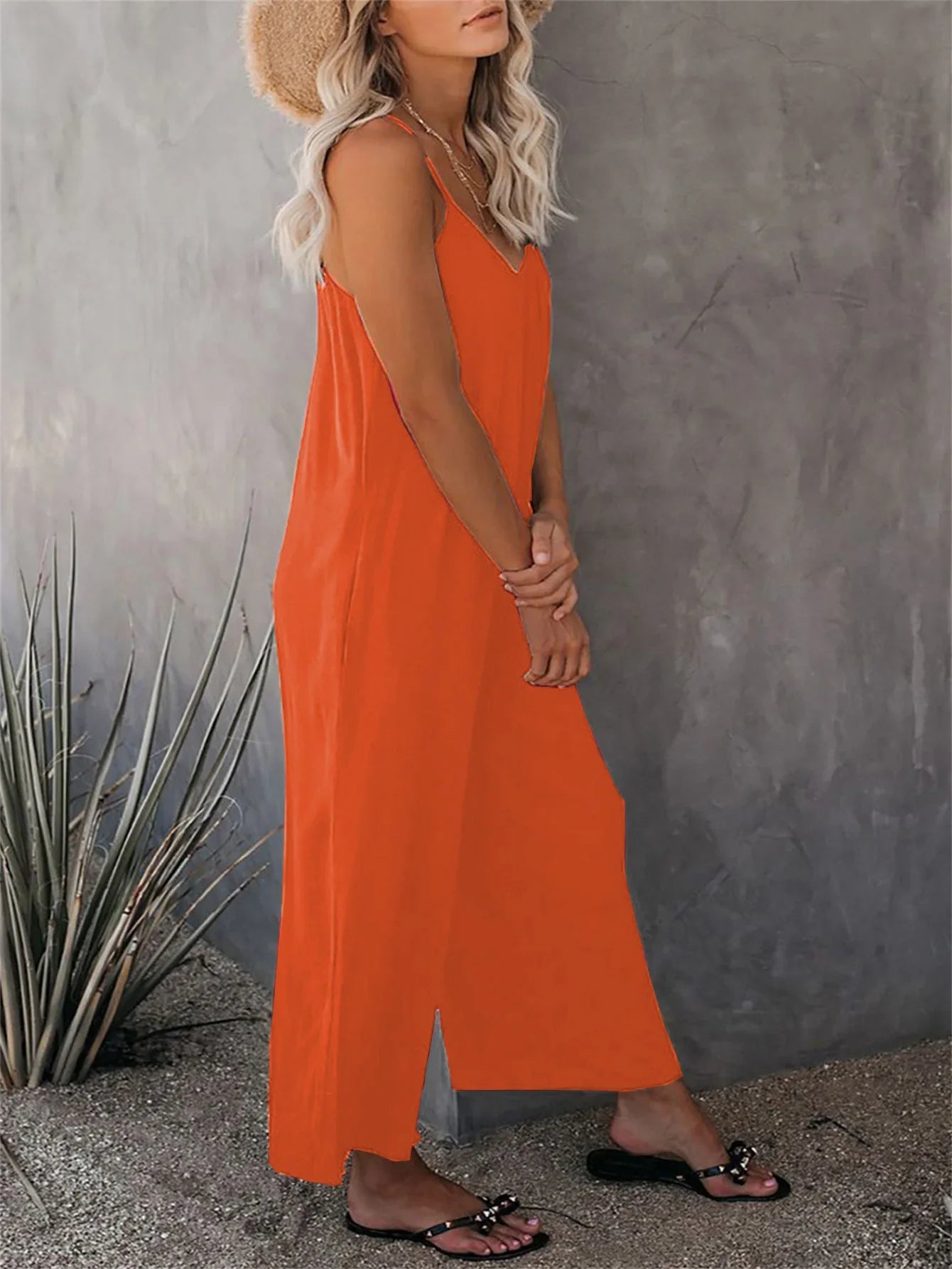 European and American Suspender  Women's 2023 Summer New Foreign Trade Tolid Color Pocket Casual Jumpsuit