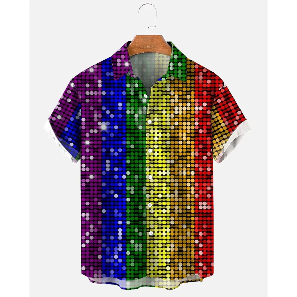 Men's Shirt for men Fashion Bowling Ball Pattern Tops Summer Men's Clothing Short-Sleeved Button Loose Blouse Hawaiian Shirts