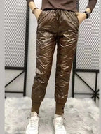 Winter Oversized Down Cotton Pencil Pants Warm Korean Fashion Slim Thick Women Pantalones Casual High Wais Black Trousers 4XL