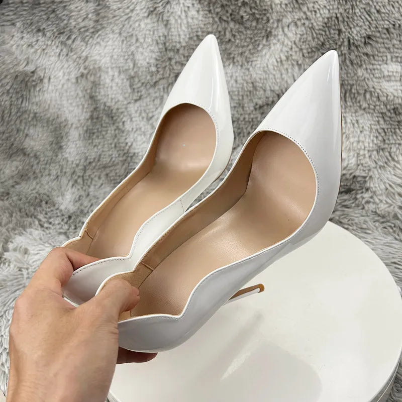 Fashion High Heels Sexy Shoes Women Pumps Large Size 43 44 45 White Stiletto Heel Patent Leather Office Wedding Shoes