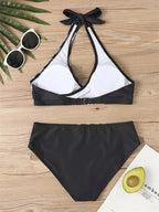 V Neck Bikini Set 2024 Women Stripe Print Patchwork Swimwear Summer Beachwear Swimsuit Female Bathers Bathing Swimming Suit 2XL