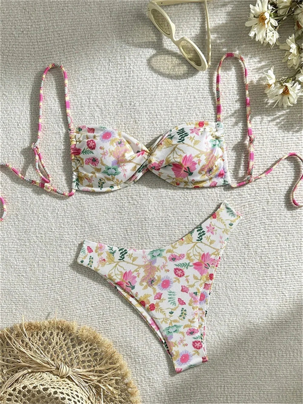 Vintage Floral Bikini Swimwear Y2K Sling Swimsuit String Backless Beach Outfits Bathing Suits Women Biquinis Femininos Sexys Set