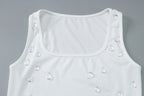 Dulzura Ribbed Sleeveless Crop Tank With Water Droplets Diamond Decorate Sexy Elegant Top Party Club Streetwear Spring Summer