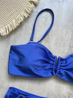 Green Shiny Solid Swimwears Bandeau U Shaped Bikini High Waist Sexy Swimsuit Woman 2025 Wrinkled Bather Brazilian Bikini Mujer