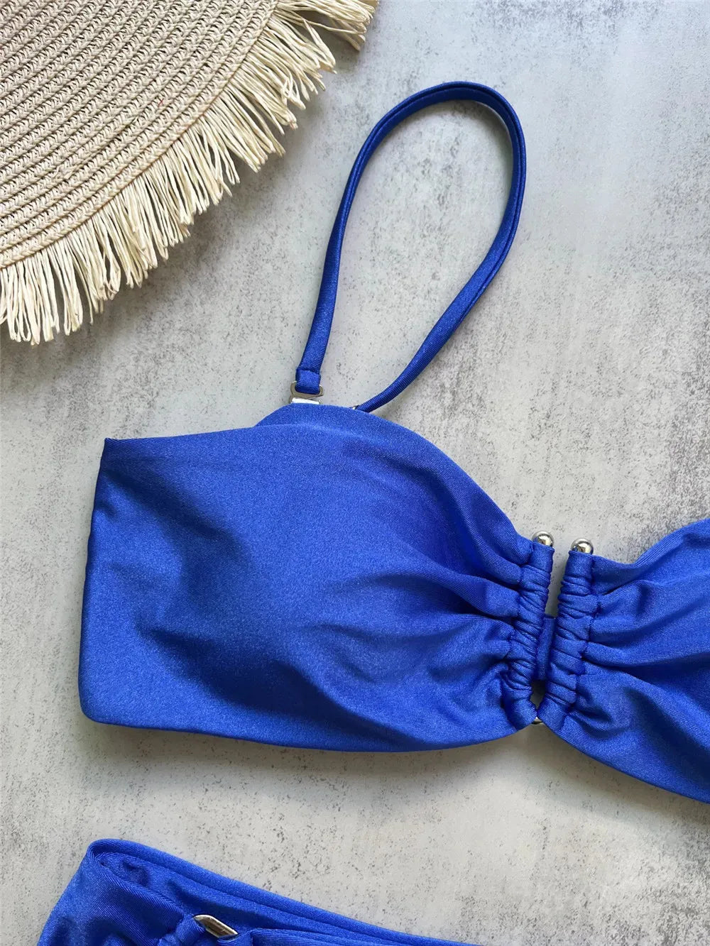 Green Shiny Solid Swimwears Bandeau U Shaped Bikini High Waist Sexy Swimsuit Woman 2025 Wrinkled Bather Brazilian Bikini Mujer