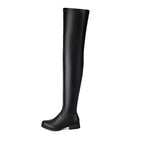 ANOVISHANA New Winter Autumn Over Knee Boots 3.5cm Square Heel Round Toe Leather Thigh High Fashion Big Size 45 46 47 48 US17