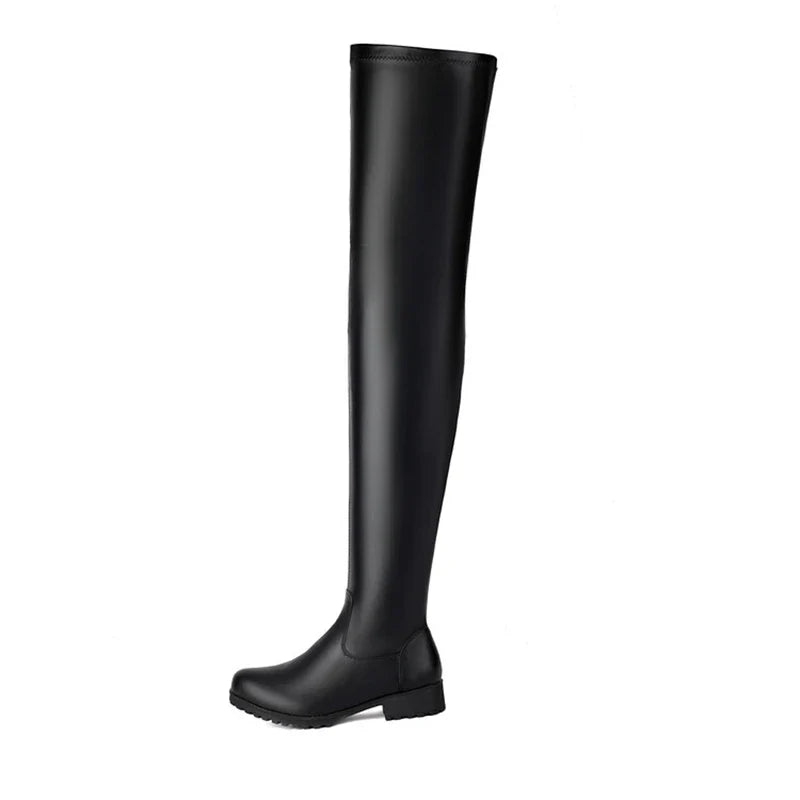 ANOVISHANA New Winter Autumn Over Knee Boots 3.5cm Square Heel Round Toe Leather Thigh High Fashion Big Size 45 46 47 48 US17