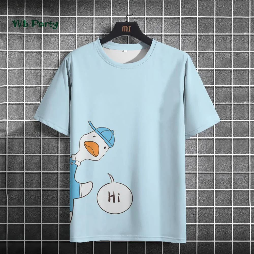 Funny Pattern Men's T-Shirt Cute Cartoon Goose Print Short Sleeve T-Shirt Loose O Neck Top Summer Men's Outdoor Casual Clothing