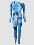 LW Plus Size Two piece set Figure Print Striped Split Pants Set One Shoulder Long Sleeve sexy women suit Streetwear Tracksuit