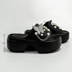 Fashionable Silver Butterfly Flower One-Line Sandals Outdoor Thick-Soled Heightening Sandals E20