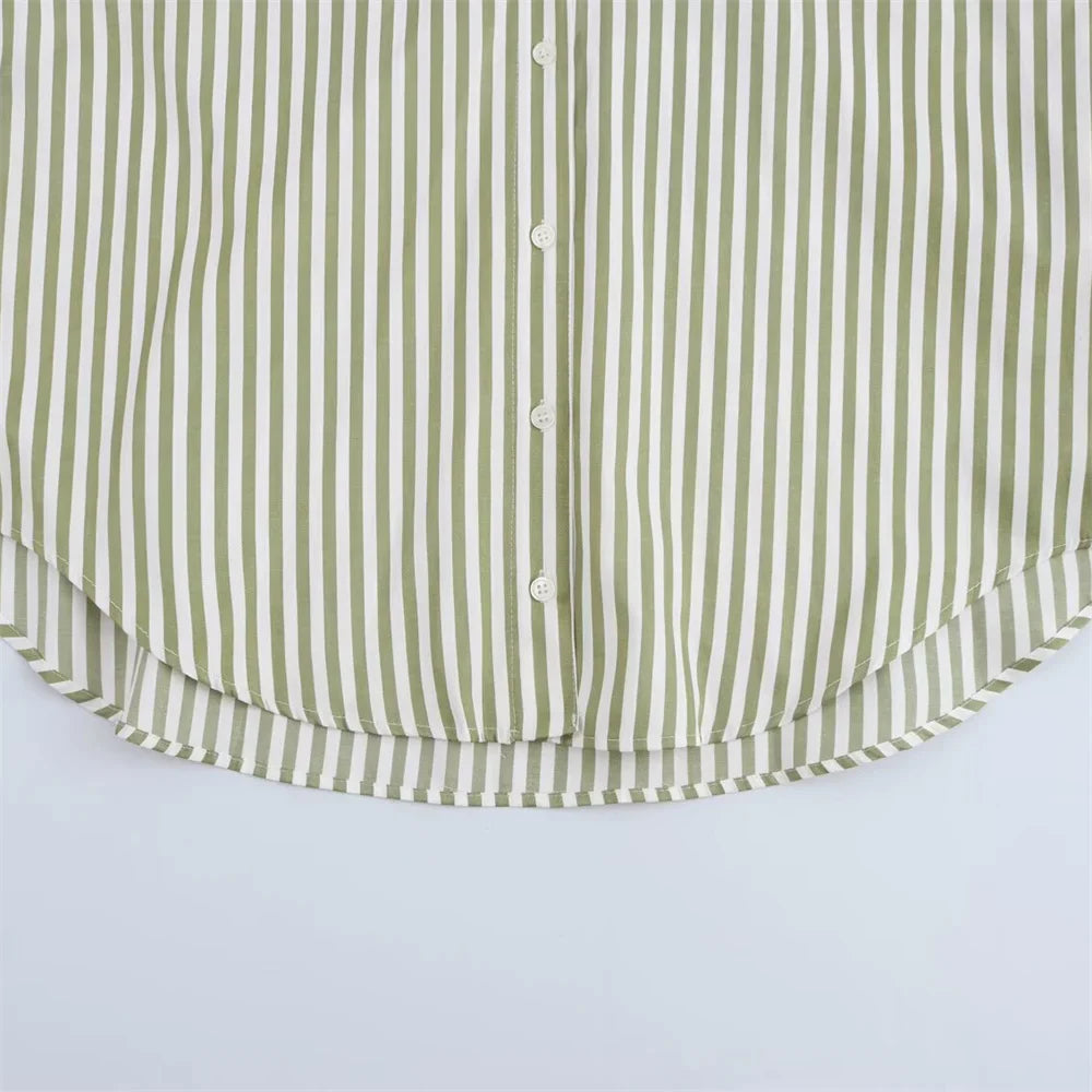 UNIZERA Women's Basic Striped Shirt with Collar Pocket Buckle Decoration Spring/Summer New Women's Shirt Top