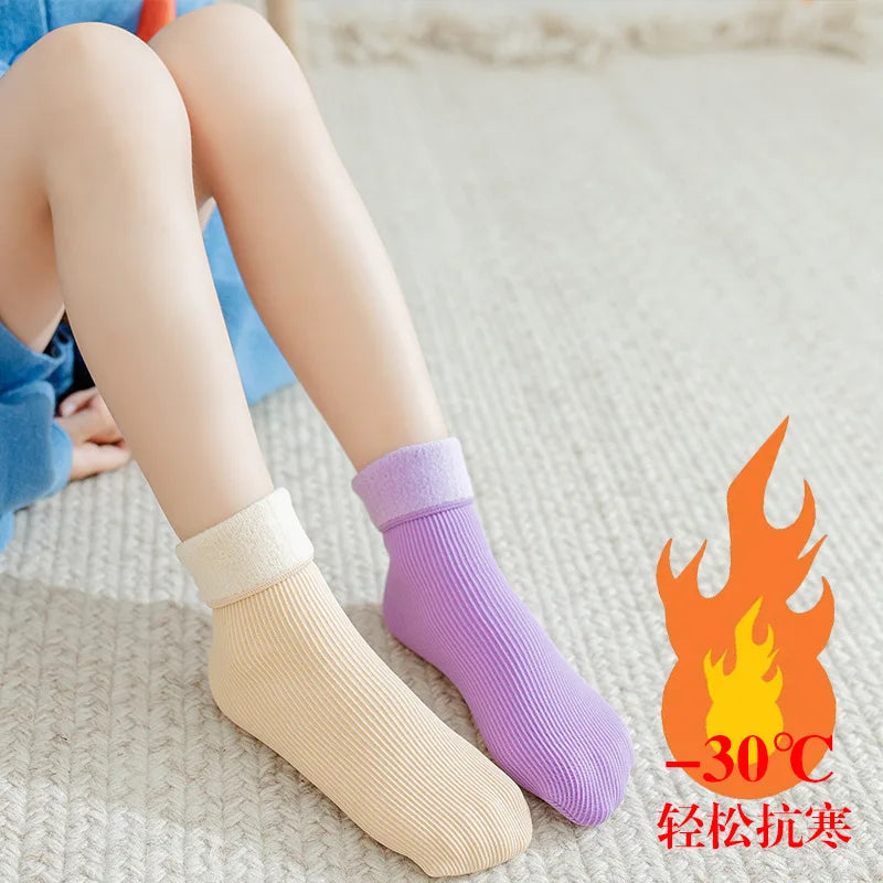 Girls socks Children's snow socks Autumn winter plush thickened warmth medium and large children's baby boys long cotton socks
