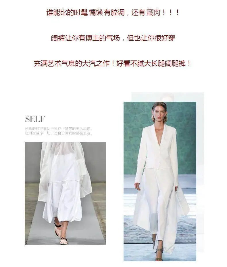 Fashion Woman Casual Chiffon Wide Leg Pants Big Size Loose Solid White Elastic Band High Waist Female Clothing Oversize Trousers