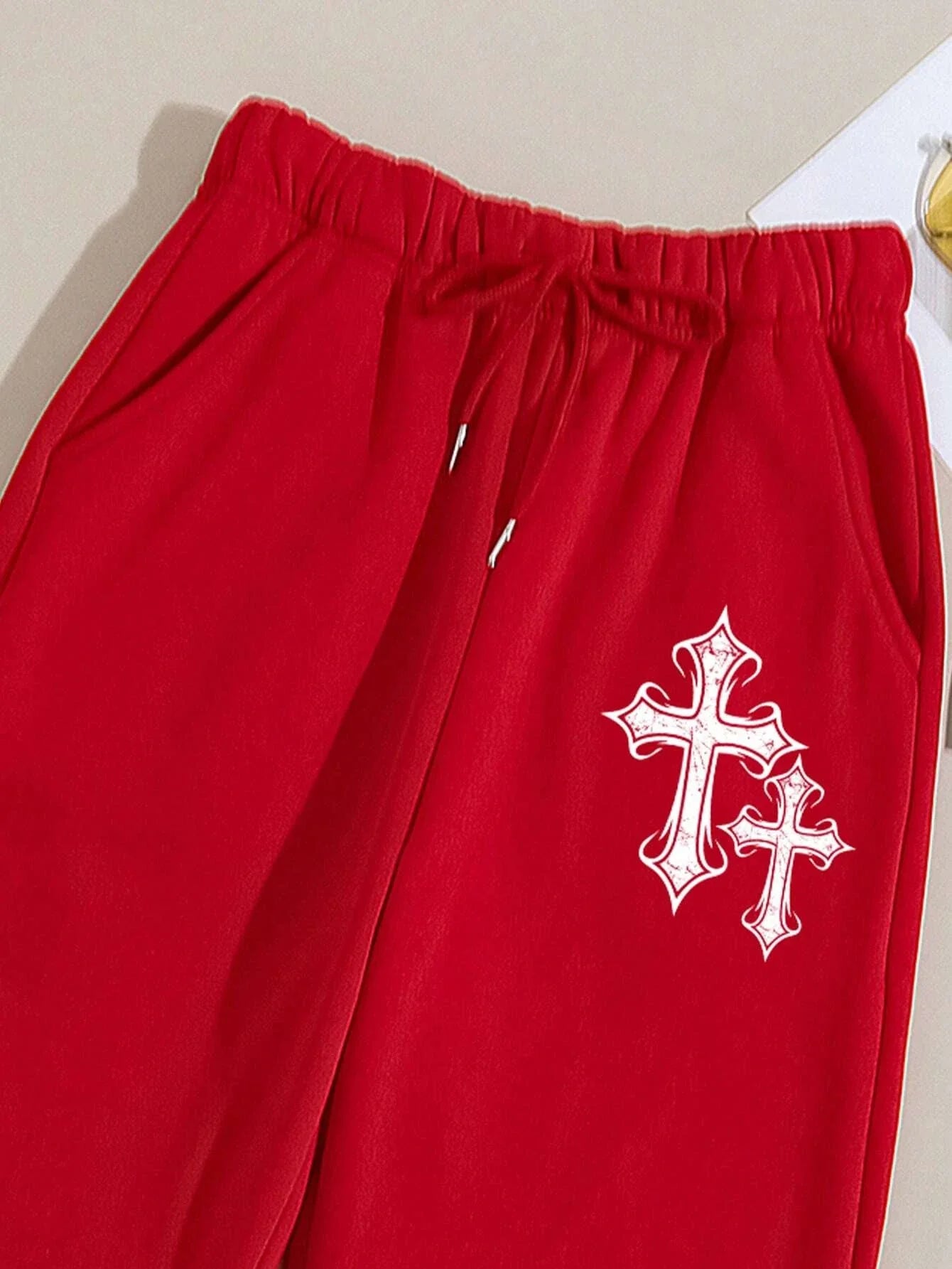 Crucifixion Printing Women'S Autumn Casual Basic Pants Versatile Pocket Drawstring Fashion Trousers Trendy Street Pant Female