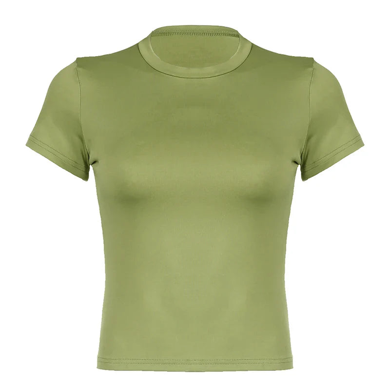 CIBBAR Basic Solid Crop Top Short Sleeve Crewneck Skinny T-shirt Summer Casual Tee for Women y2k Vintage Top Harajuku Streetwear