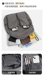 Water - resistant double - shoulder backpack. It has a large capacity, is lightweight and casual. Made of wrinkled and washed ny