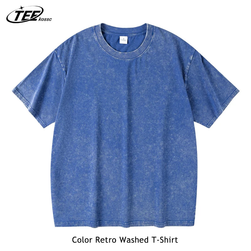 Couple Washed Retro 230g Heavy Duty Cotton Short Sleeved T-shirts Versatile For Men Women Summer Solid Color Loose T-shirt Top