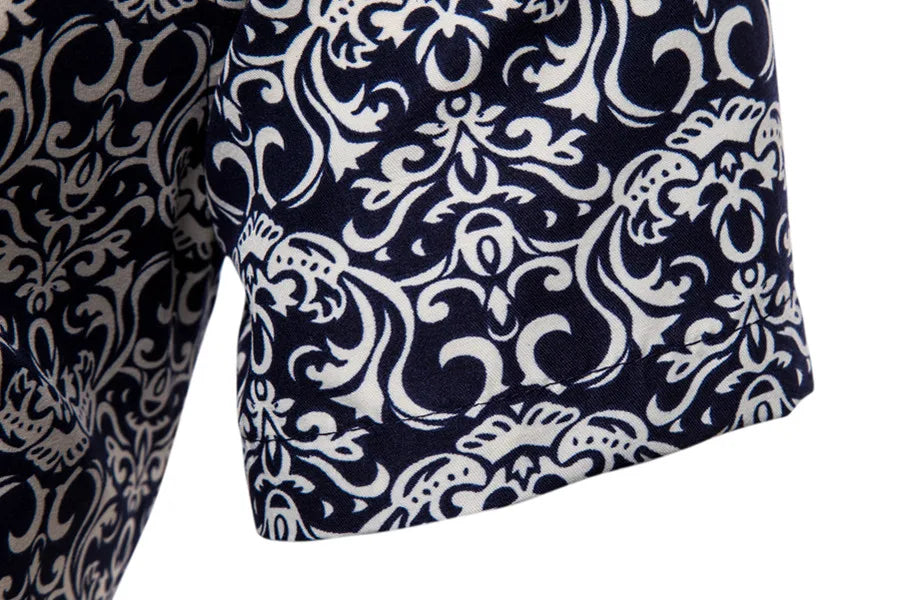 Summer New Men's Short Sleeved Shirt Thin Collar Hawaiian Style Floral Shirt Vacation Series Men's Shirt