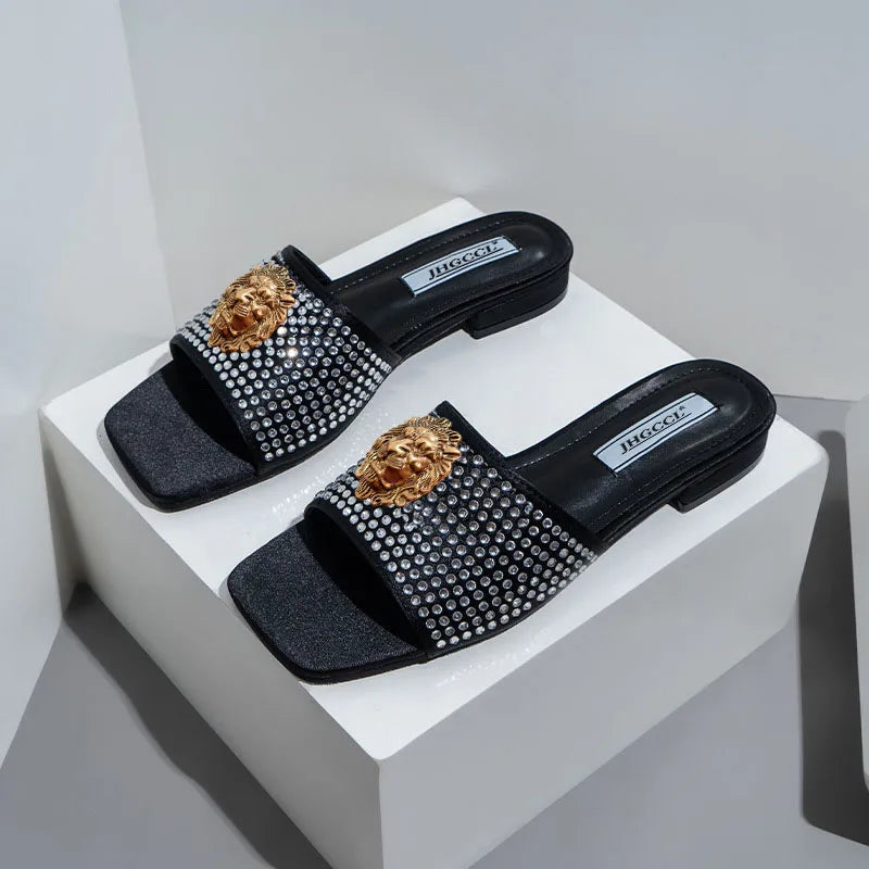 New high heels women's sandals Lion hardware buckl e with summer slippers luxury high heels T15