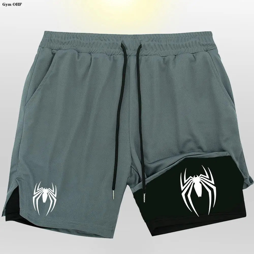 Men's sports shorts, spider print compression shorts, informal, training, running, 2-in-1, Y2K order shipped directly
