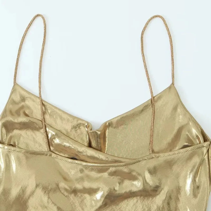 TRAF Slip Dress Backless Short Dresses for Women 2023 Sexy Gold Silver Dress Party Mini Prom Gala Dresses Woman