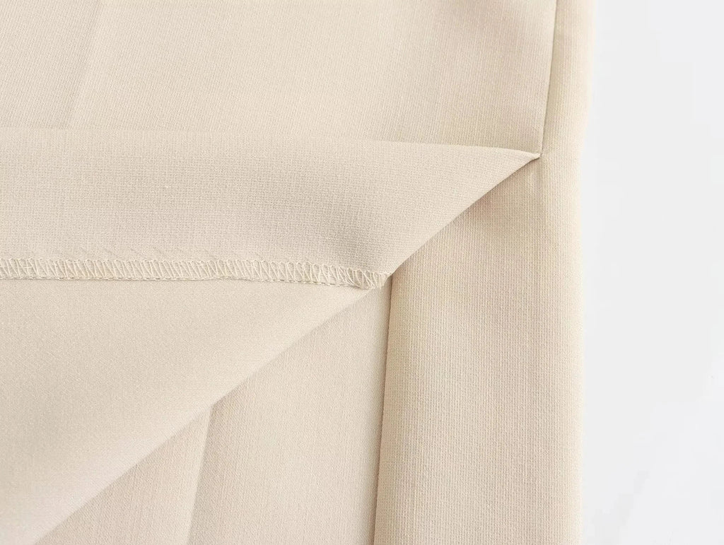 TRAFZA Women Elegant Solid Pant Suit Front Button Strapless Sexy Tank Tops + Side Slit Trouser Female Fashion Streetwear Sets