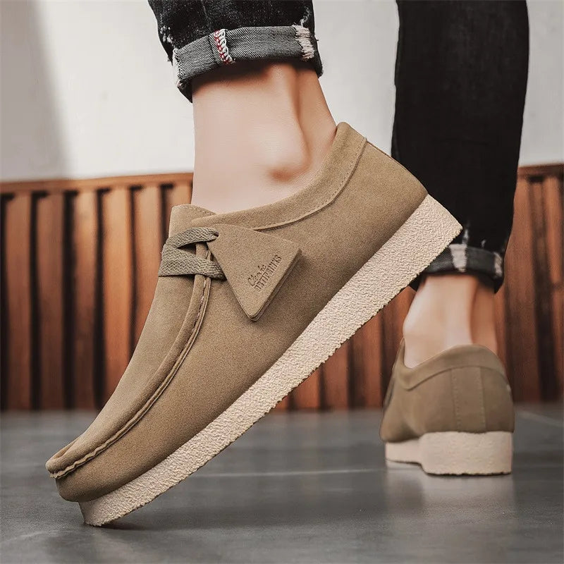 Fashion Khaki Casual Shoes For Men Suede Leather Loafers Men Platform Slip-on Men's Driving Shoes Lightweight Leisure Men Shoes