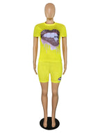 Wmstar Plus Size Two Piece Outfits for Women Tracksuit Shorts Sets  Lip Print Top Casual New In Matching Wholesale Dropshipping