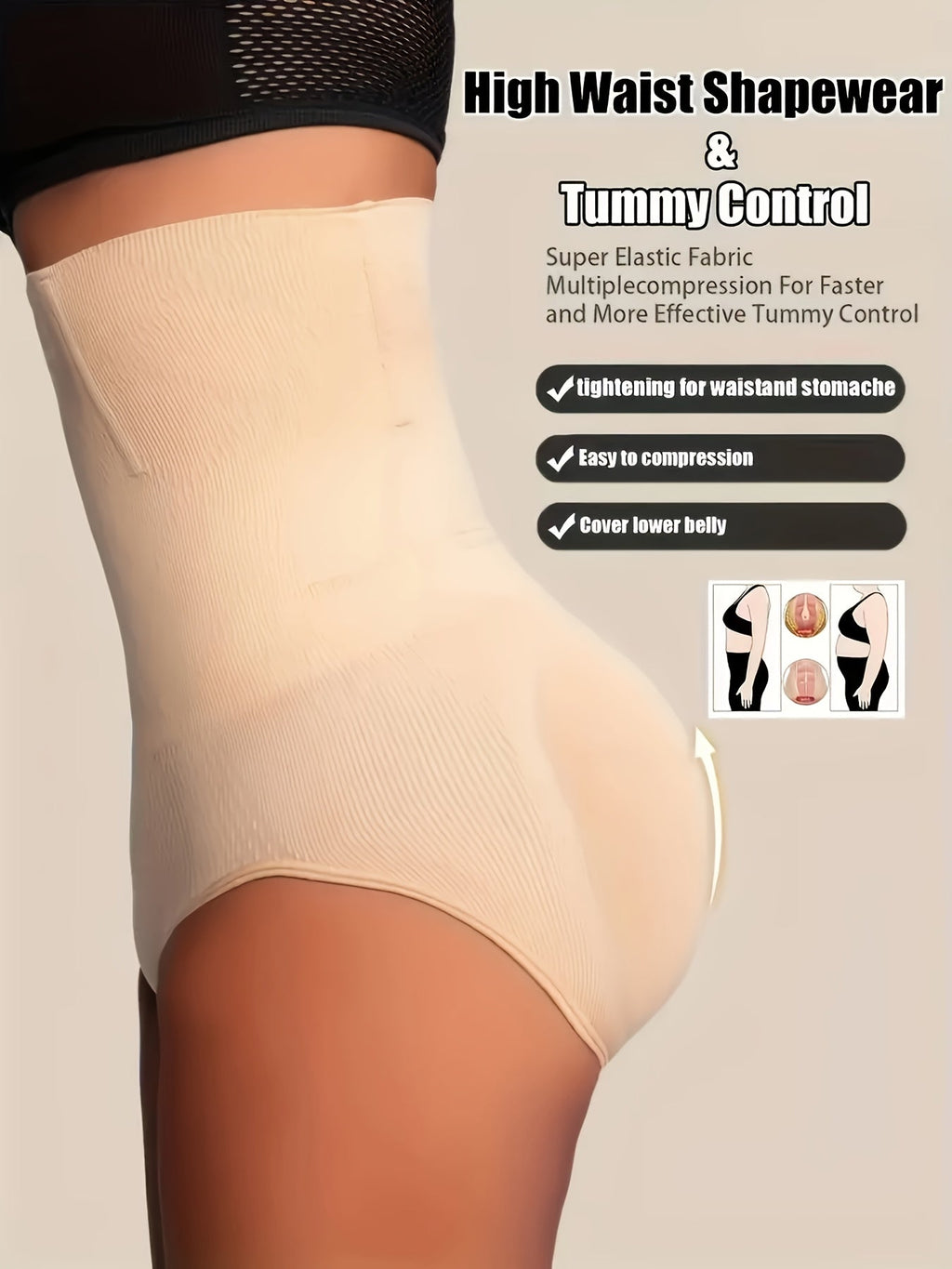 High-Waisted Tummy Control Shapewear Panties For Women - Butt Lifter & Body Shaper Underwear, 80% Nylon/20% Spandex, Soft & Breathable, Hand Wash Only, Seamless Waist Trainer For Posture Support & Weight Loss, Tummy Control U